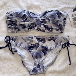 Skye Swimwear White and Navy Blue Floral Bandeau Bikini